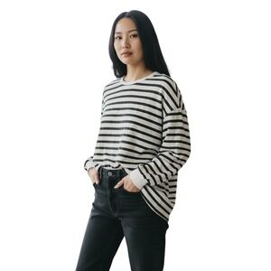 andthewhy Striped Oversized Long Sleeve Knit Top Crew Neck Pullover Women Size S
